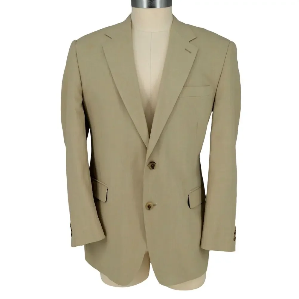 Alan Flusser Sport Coat Mens 44R Beige Silk Jacket Lined Single Vent 2 Button